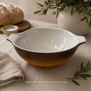 Pyrex #444 Old Orchard Brown Cinderella Mixing Bowl 4 QT Vintage Milk Glass